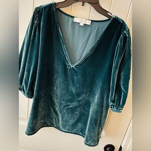 LOFT Deep Teal Velvet Blouse size M